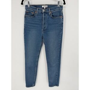 RE/DONE 90s HIGH RISE ANKLE CROP JEANS FADED INDIGO SIZE 28 BUTTON FLY